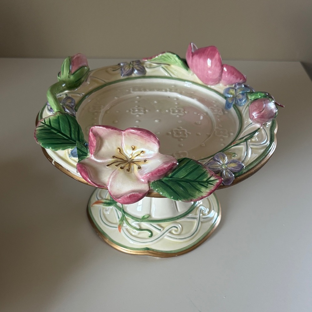 Vintage Fitz & Floyd floral pedestal dish/candle holder/trinket